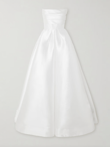 'Isobel' gown is such an elegant choice for your special day. Crafted from white satin-faille with a lustrous finish, it has the signature sculptural bodice and a full skirt with pleats that add structure and volume.
