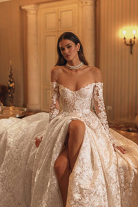 Discover the enchanting elegance of our Amira Gown, inspired by modern fairytales. Crafted with luxurious lace, this ballgown highlights your beauty and brings a touch of timeless grace to any special occasion. Make a statement with this stunning gown.