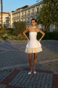 Indulge in luxury with our Robe Cherryl bridal gown! The white satin fabric with 3D flowers and lace up design brings a touch of elegance to your special day. With the A-line silhouette, this dress flatters all body types, making you feel confident and beautiful. Make your wedding dreams come true!
