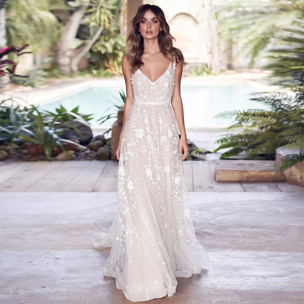 Get ready to turn heads in the stunning Dress Berenice! Perfect for a beach wedding or boho event, this elegant dress features a sexy off the shoulder neckline and v-neck with an open back design. With its flowing mopping silhouette, you'll feel like a bohemian princess on your special day.