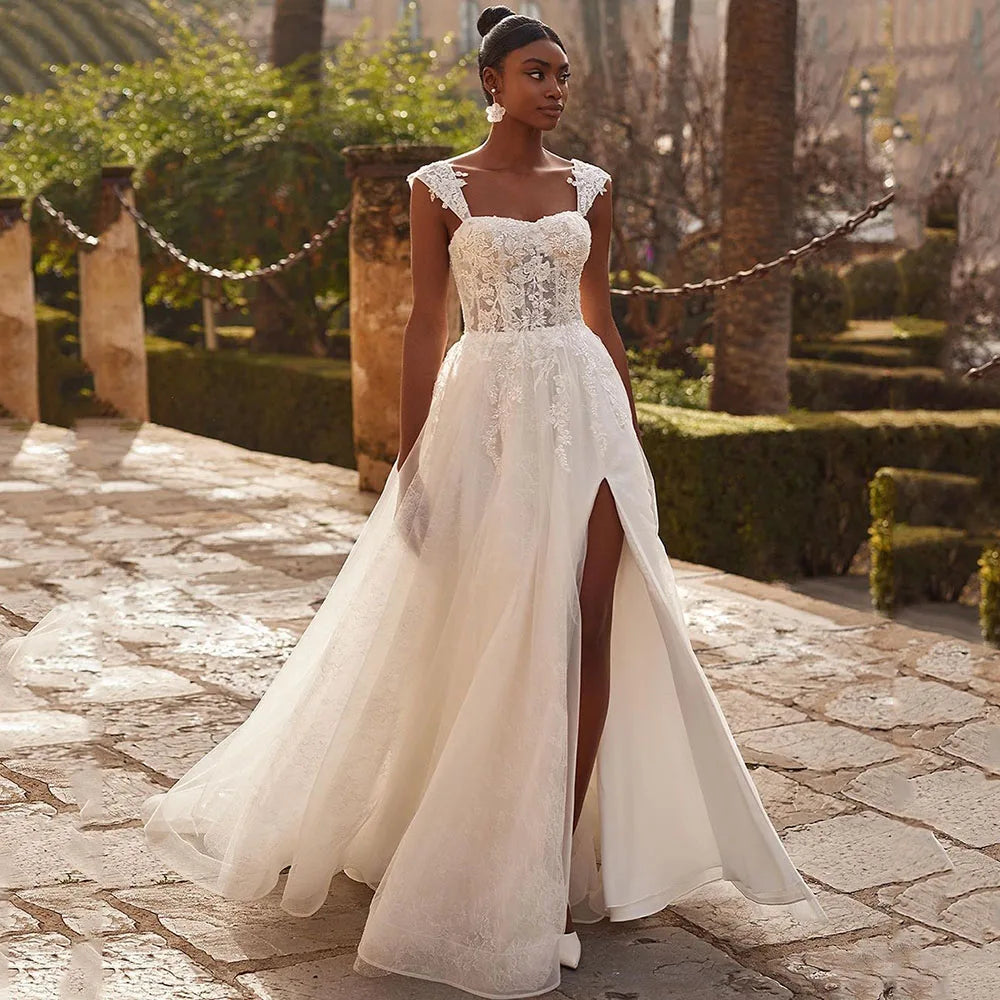 Indulge in the opulent elegance of our Robe Martine. With exquisite appliques and a figure-flattering A Line silhouette, this bridal gown exudes sophistication. The corset backless design adds a touch of sensuality, making it the perfect choice for the boho bride. Embrace luxury and stand out on your special day.